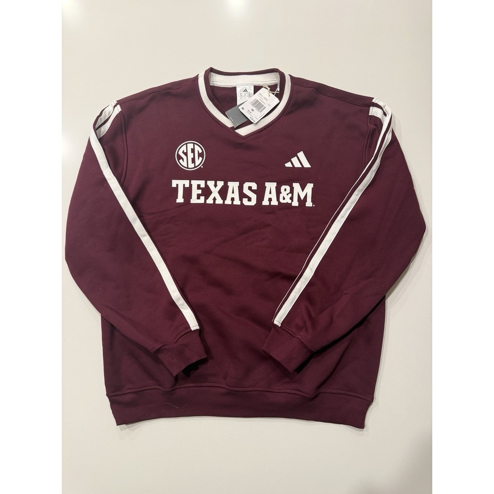 adidas Texas A&M Aggies 3-Stripes Fleece Maroon Sweatshirt JM9099 Men's Medium